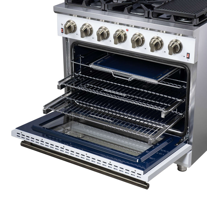 Forno Massimo 36-Inch White Freestanding Gas Range, 6 Sealed Burners, Convection Oven, Energy Efficient