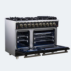 Forno Massimo 48-Inch Black Freestanding Gas Range, 8 Burners, True Convection Oven