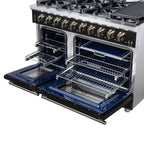 Forno Massimo 48-Inch Black Freestanding Gas Range, 8 Burners, True Convection Oven