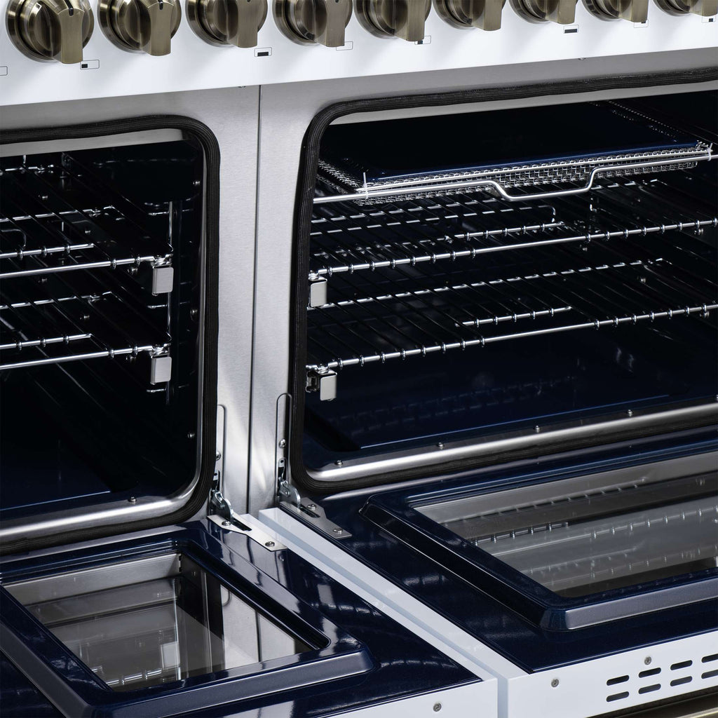 Forno Massimo 48-Inch White Freestanding Gas Range, 8 Burners, True Convection Oven