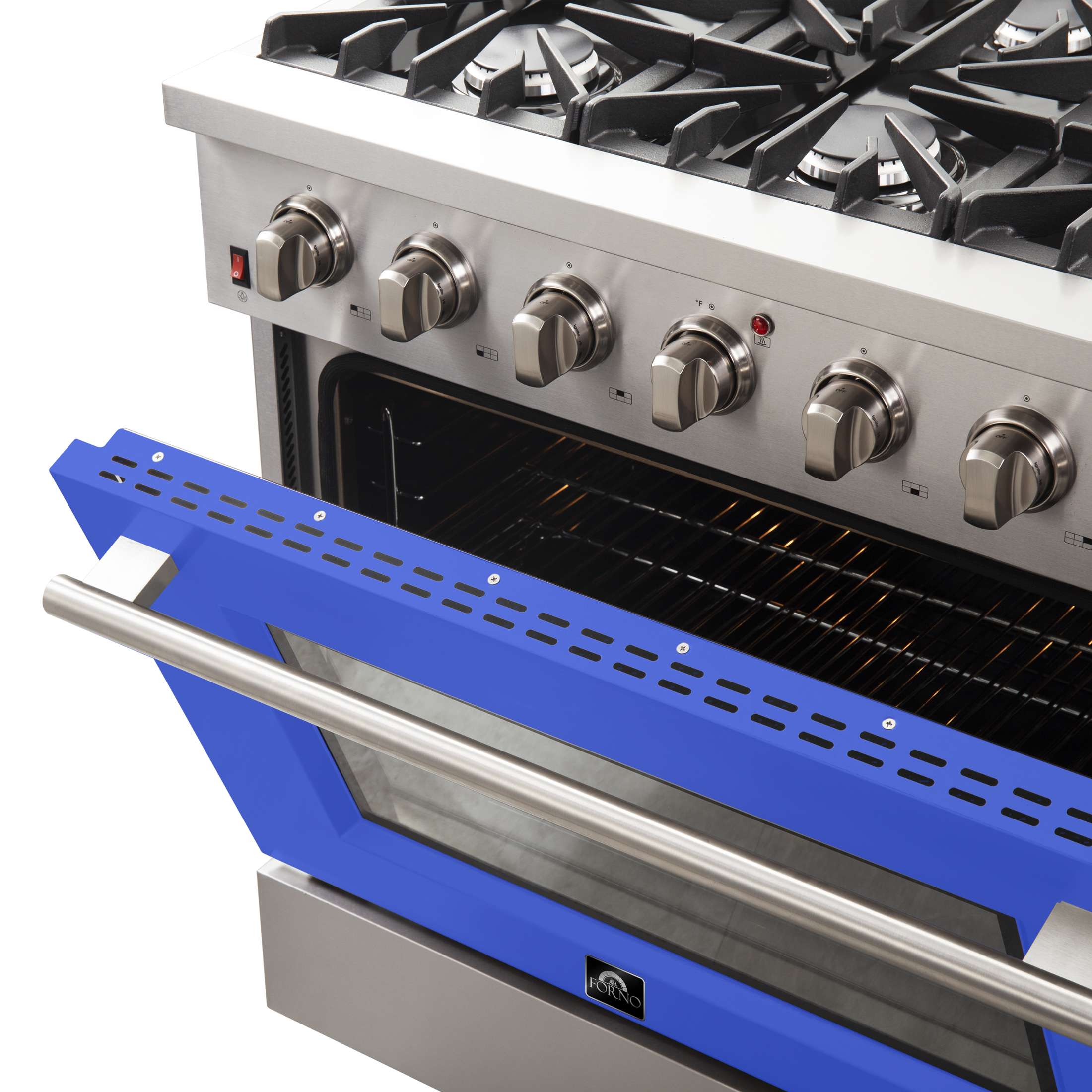 Forno Galiano 36-Inch Freestanding Gas Range, Stainless Steel, 6 Burners, Energy Efficient, Blue Door