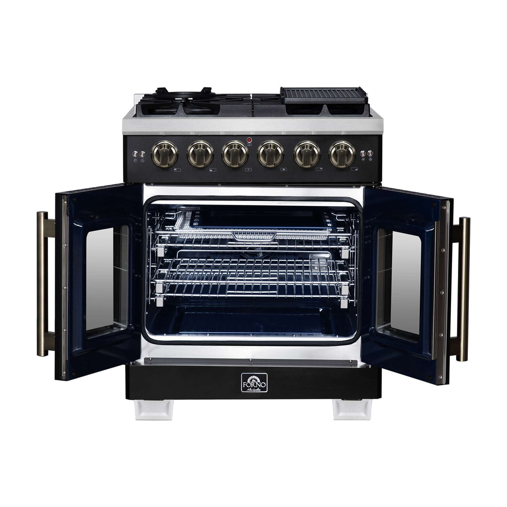 Forno Capriasca 30-Inch Freestanding French Door Gas Range, 4 Burners, Convection Oven, Energy Efficient