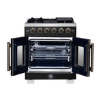 Forno Capriasca 30-Inch Freestanding French Door Gas Range, 4 Burners, Convection Oven, Energy Efficient