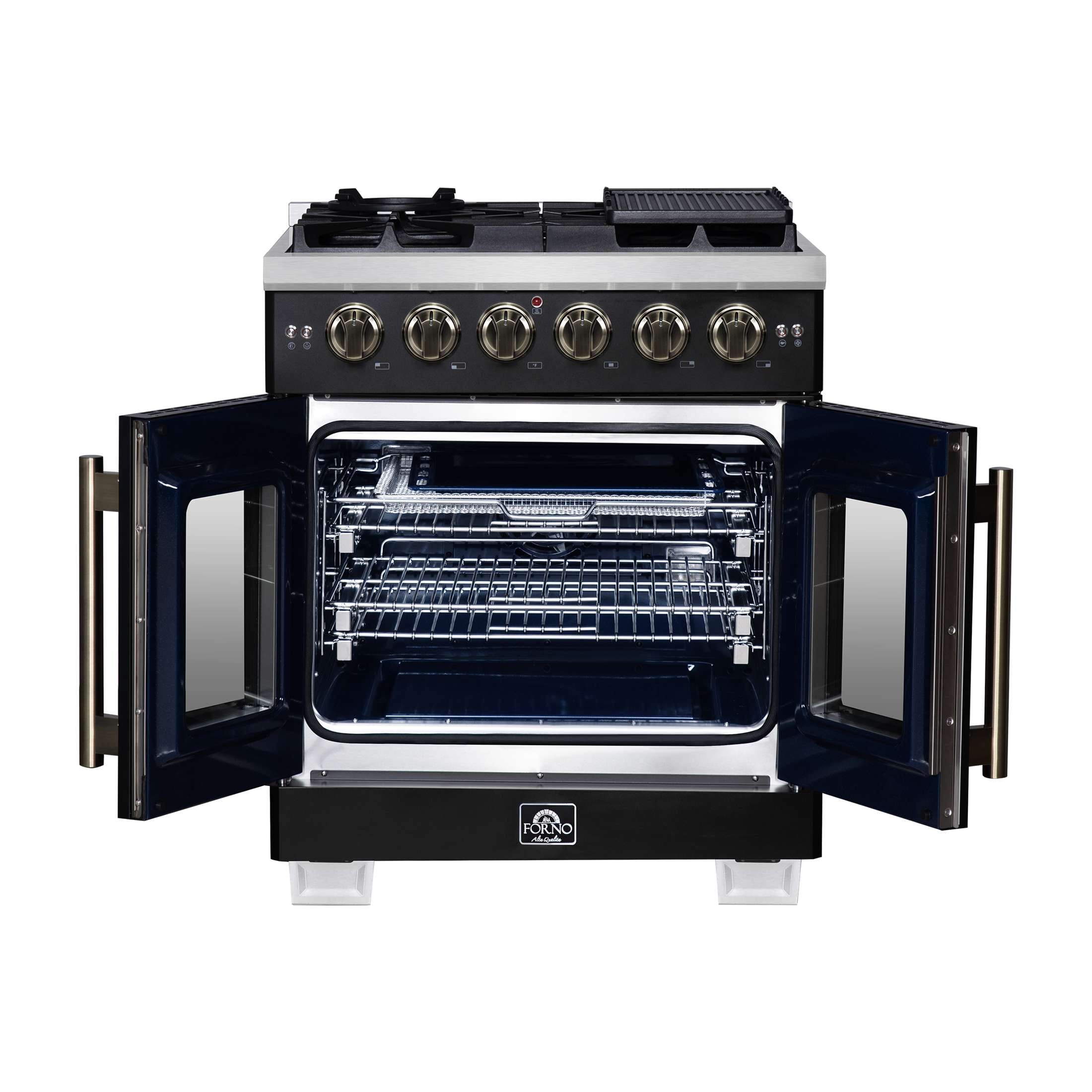 Forno Capriasca 30-Inch Freestanding French Door Gas Range, 4 Burners, Convection Oven, Energy Efficient