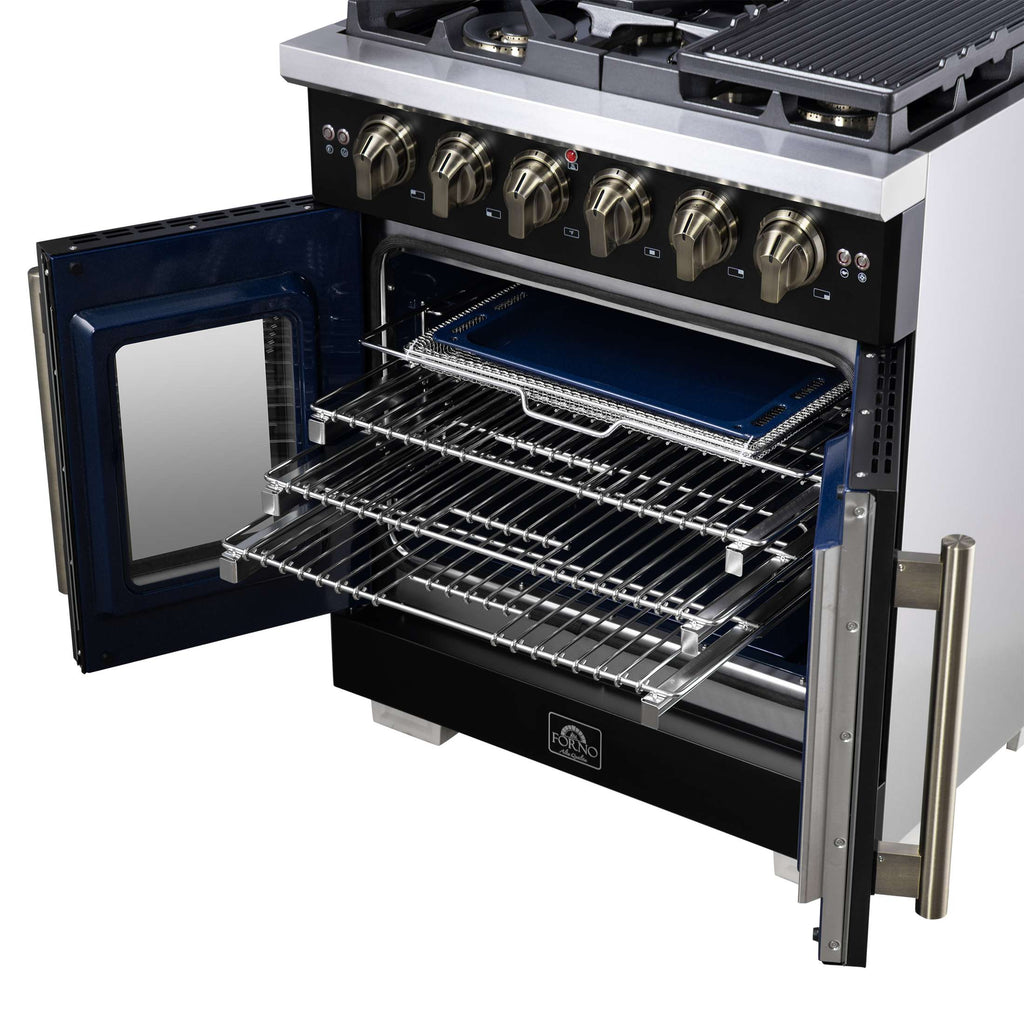 Forno Capriasca 30-Inch Freestanding French Door Gas Range, 4 Burners, Convection Oven, Energy Efficient