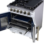 Forno Capriasca 30-Inch White Freestanding French Door Gas Range, 4 Burners, Convection Oven, Energy Efficient