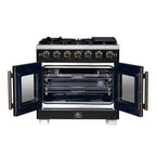 Forno Capriasca 36-Inch Black Freestanding French Door Gas Range, 6 Burners, Convection Oven, Energy Efficient