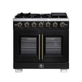 Forno Capriasca 36-Inch Black Freestanding French Door Gas Range, 6 Burners, Convection Oven, Energy Efficient