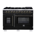 Forno Capriasca 48-Inch Black Freestanding French Door Gas Range, 8 Burners, Convection Oven, Energy Efficient