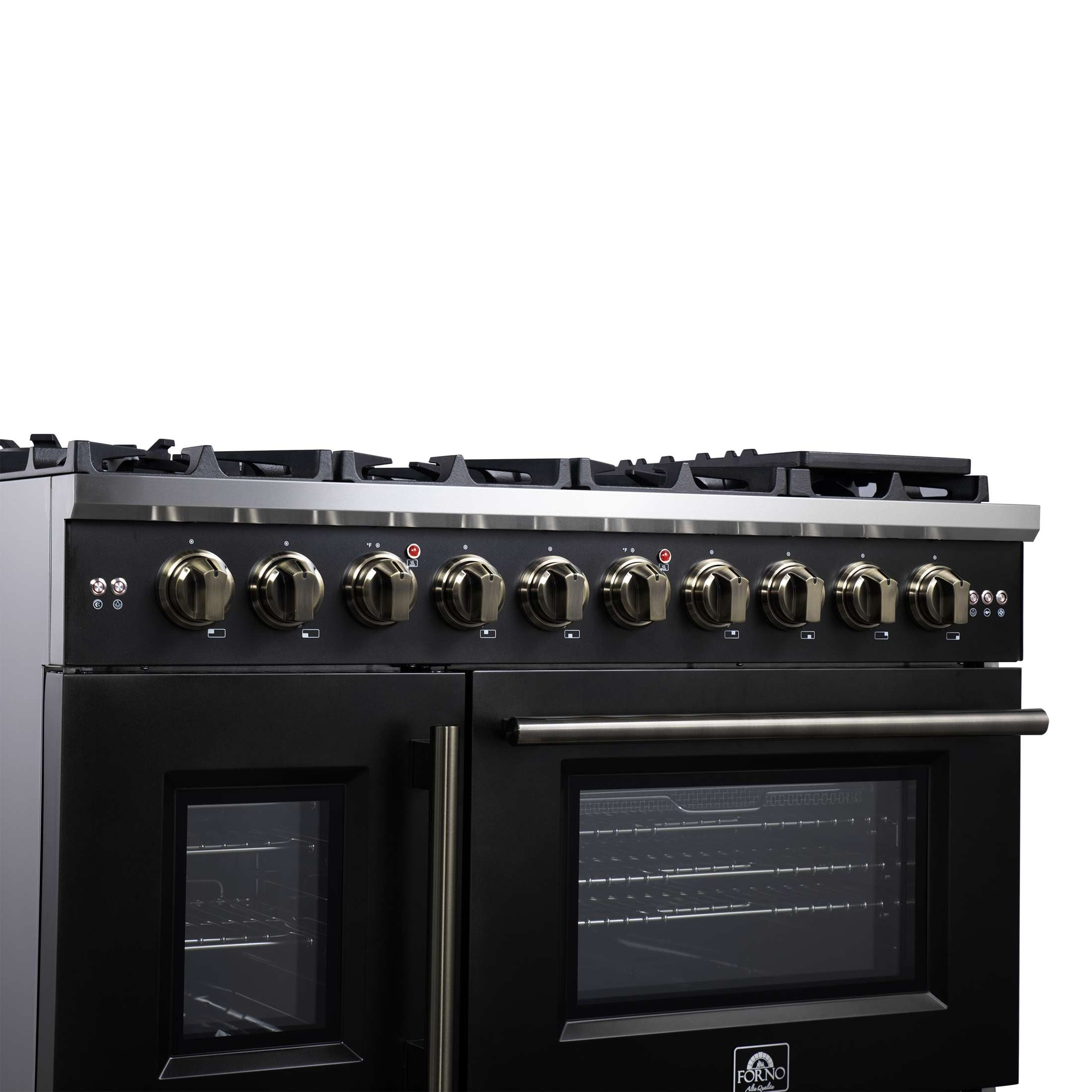 Forno Capriasca 48-Inch Black Freestanding French Door Gas Range, 8 Burners, Convection Oven, Energy Efficient