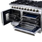 Forno Capriasca 48-Inch White Freestanding French Door Gas Range, 8 Burners, Convection Oven, Energy Efficient