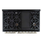 Forno Antico 48-Inch Freestanding Gas Range, Black, Antique Brass Design, 8 Burners, Griddle, Double Ovens, Energy Efficient