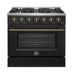 Forno Galiano 36-inch Freestanding Gas Range in Black with Antique Brass Design, 6 Burners, 83,000 BTU, 5.36 cu.ft. Convection Oven