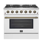 Forno Galiano 36-inch Freestanding Gas Range in White with Antique Brass Design, 6 Burners, 83,000 BTU, 5.36 cu.ft. Convection Oven