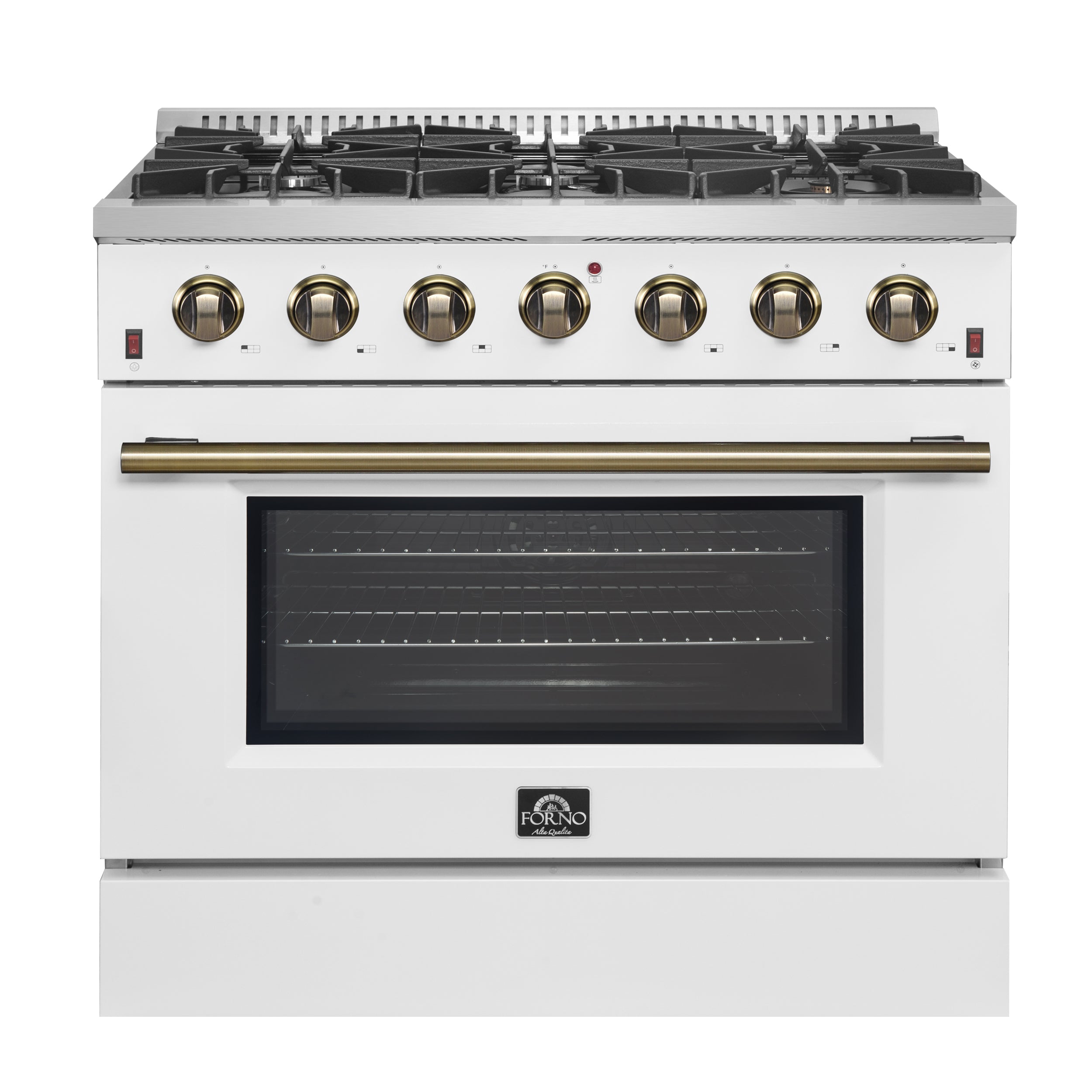 Forno Galiano 36-inch Freestanding Gas Range in White with Antique Bra ...