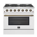 Forno Galiano 36-inch Freestanding Gas Range in White with Antique Brass Design, 6 Burners, 83,000 BTU, 5.36 cu.ft. Convection Oven