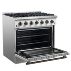 Forno Galiano 36-inch Freestanding Gas Range in White with Antique Brass Design, 6 Burners, 83,000 BTU, 5.36 cu.ft. Convection Oven
