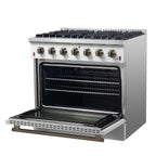 Forno Galiano 36-inch Freestanding Gas Range in White with Antique Brass Design, 6 Burners, 83,000 BTU, 5.36 cu.ft. Convection Oven