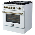 Giovanni 30-inch Gas Range White & Antique Brass Design, 5 Burners 67,000 BTU, 4.32 cu.ft. Convection Oven