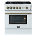 Giovanni 30-inch Gas Range White & Antique Brass Design, 5 Burners 67,000 BTU, 4.32 cu.ft. Convection Oven