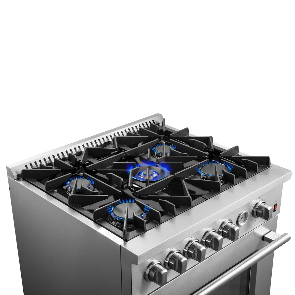 FORNO Giovanni 30-inch Gas Range Stainless Steel, 5 Burners 67,000 BTU, 4.32 cu.ft. Convection Oven