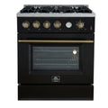 Marco 30-inch Gas Range Black & Antique Brass Design, 4 Burners 37,000 BTU, 4.32 cu.ft. Convection Oven