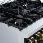 Marco 30-inch Gas Range Black & Antique Brass Design, 4 Burners 37,000 BTU, 4.32 cu.ft. Convection Oven