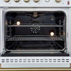 Marco 30-inch Gas Range White & Antique Brass Design, 4 Burners 37,000 BTU, 4.32 cu.ft. Convection Oven