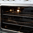 Marco 30-inch Gas Range White & Antique Brass Design, 4 Burners 37,000 BTU, 4.32 cu.ft. Convection Oven