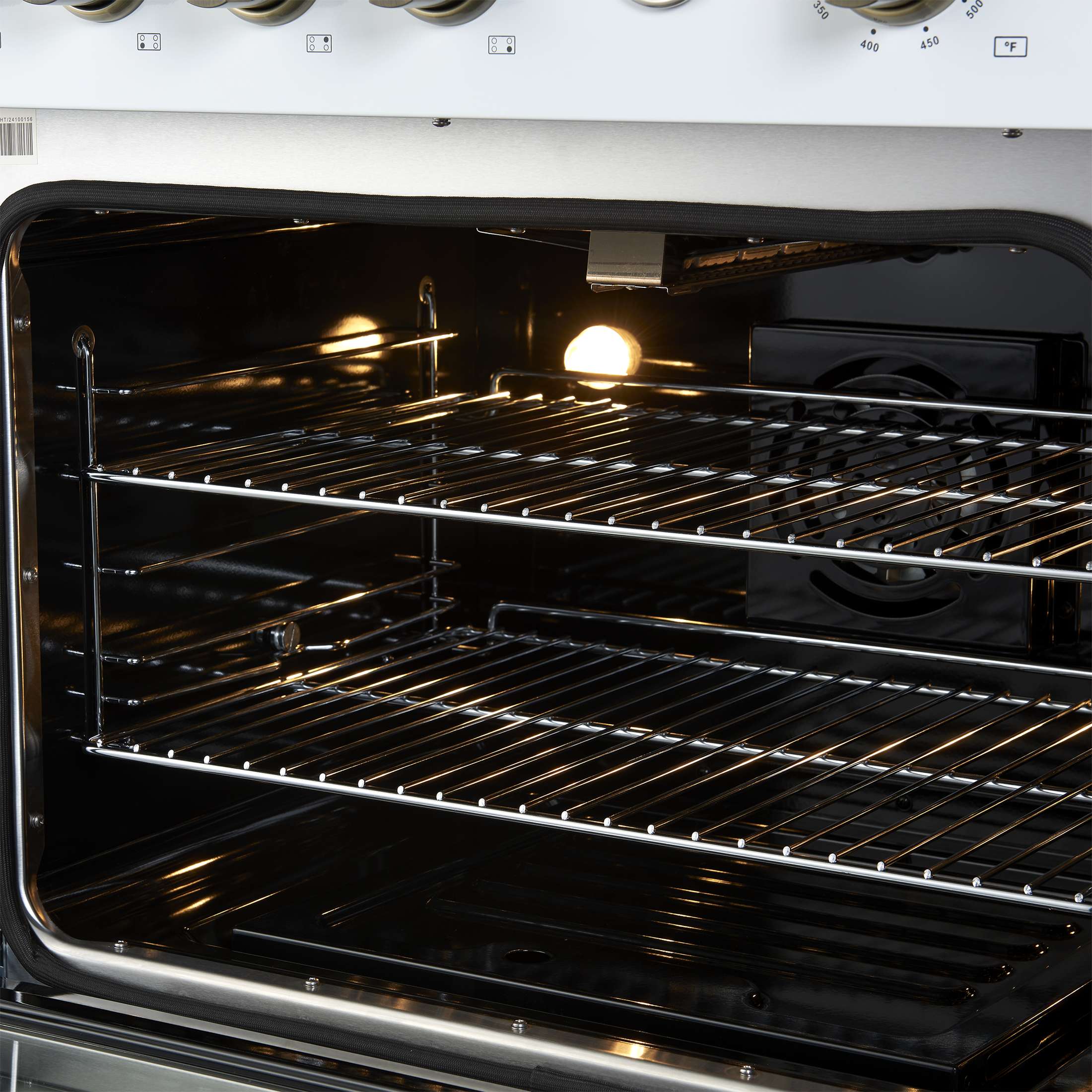 Marco 30-inch Gas Range White & Antique Brass Design, 4 Burners 37,000 BTU, 4.32 cu.ft. Convection Oven