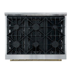 Marco 36-Inch Gas Range White & Antique Brass Design, 6 Burners 67,000 BTU, 5.36 cu.ft. Convection Oven