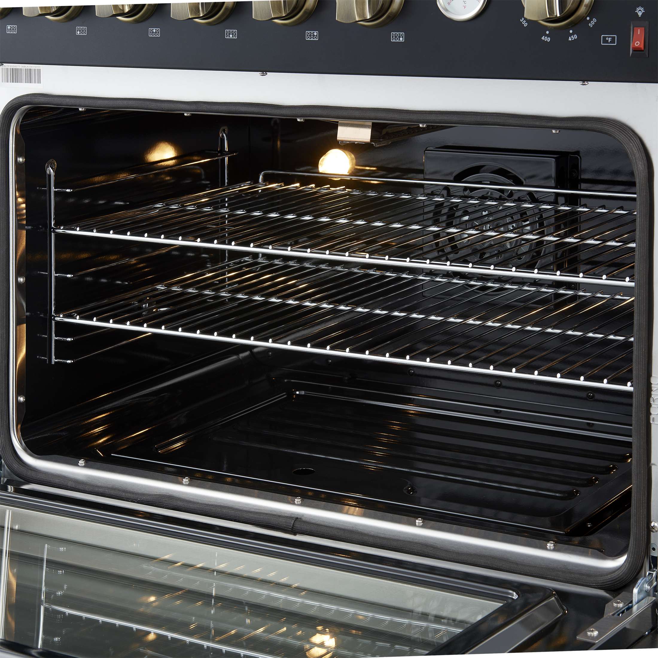 Marco 36-Inch Gas Range Black & Antique Brass Design, 6 Burners 67,000 BTU, 5.36 cu.ft. Convection Oven