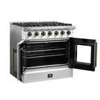 Forno Galiano 36-inch French Door Gas Range White and Antique Brass Design, 6 Sealed Burners 83,000 BTU, 5.36 cu.ft. Convection Oven