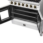 Forno Galiano 36-inch French Door Gas Range White and Antique Brass Design, 6 Sealed Burners 83,000 BTU, 5.36 cu.ft. Convection Oven