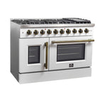 Forno Galiano 48-Inch Freestanding French Door Gas Range, White & Antique Brass