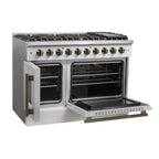 Forno Galiano 48-Inch Freestanding French Door Gas Range, White & Antique Brass