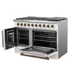 Forno Galiano 48-Inch Freestanding French Door Gas Range, White & Antique Brass