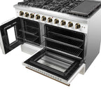 Forno Galiano 48-Inch Freestanding French Door Gas Range, White & Antique Brass
