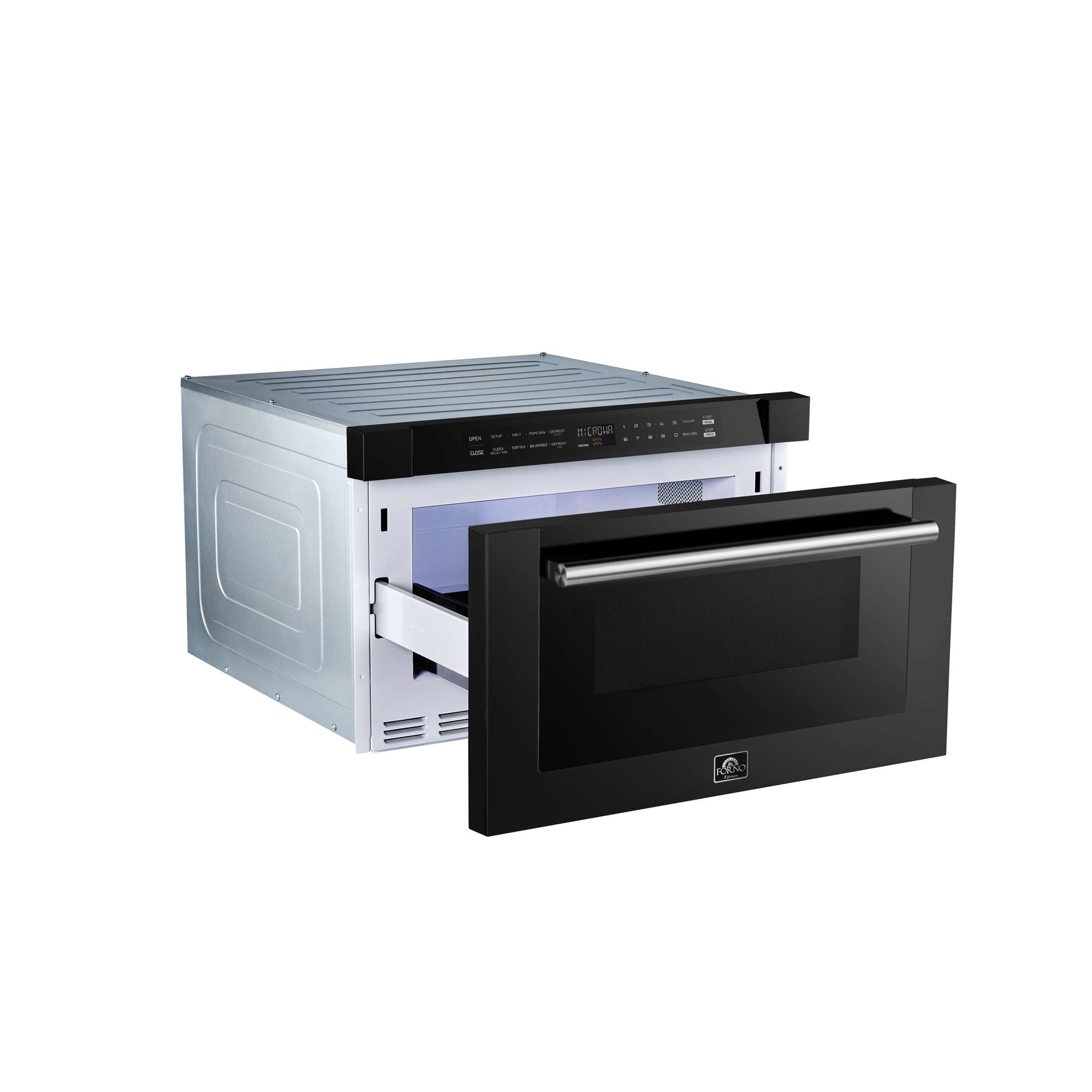 Forno Capoliveri Espresso 24-Inch Microwave Drawer, Black, 1.2 cu.ft, 1500 Watts, Built-In, Touch Control LCD Display, Auto-Touch Open/Close, 11 Power Levels, Sensor Cooking