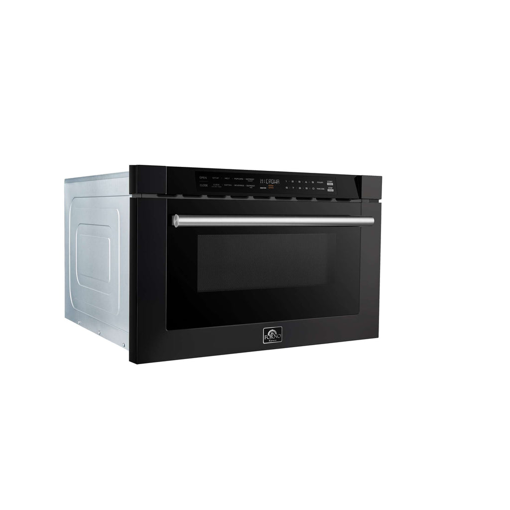 Forno Capoliveri Espresso 24-Inch Microwave Drawer, Black, 1.2 cu.ft, 1500 Watts, Built-In, Touch Control LCD Display, Auto-Touch Open/Close, 11 Power Levels, Sensor Cooking