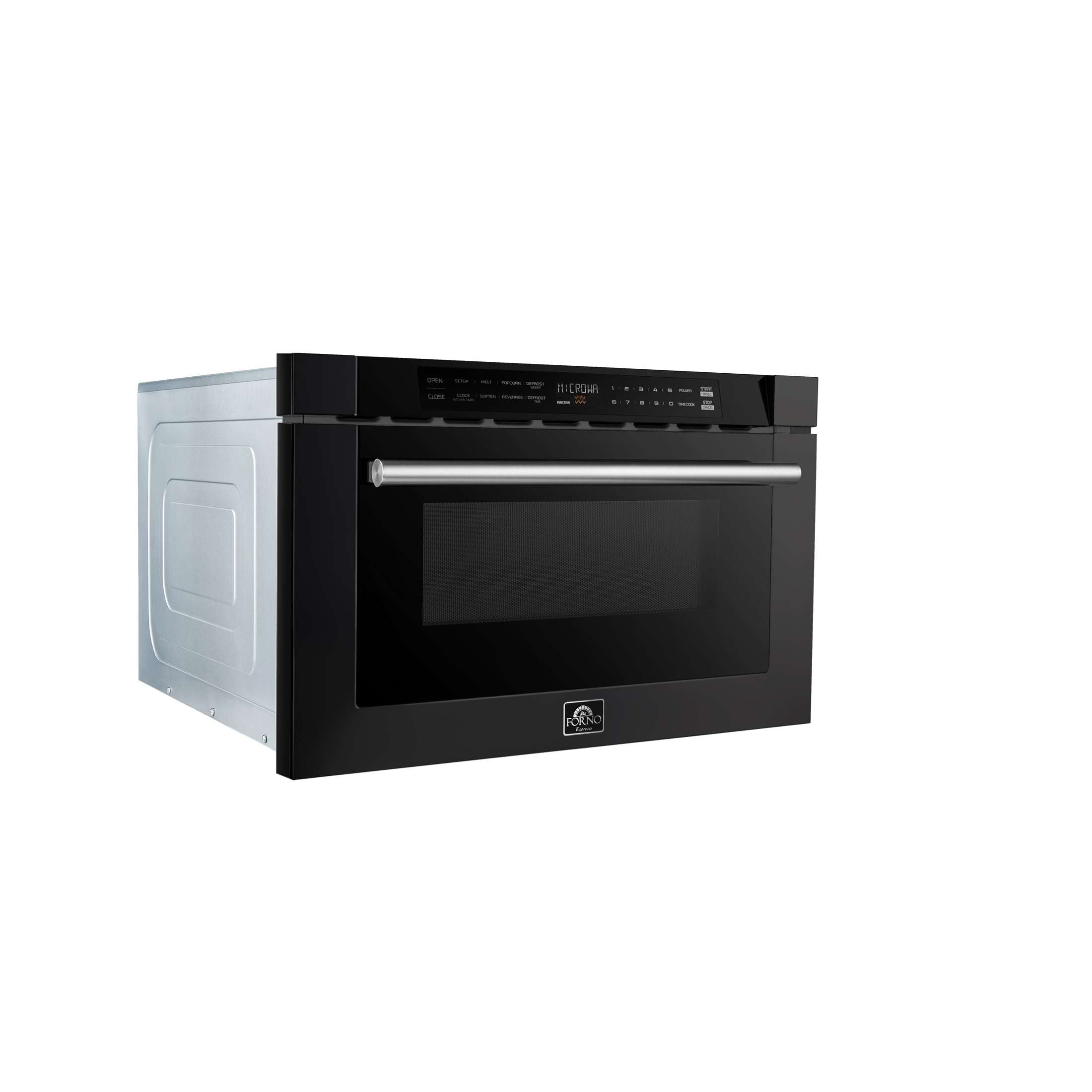 Forno Capoliveri Espresso 24-Inch Microwave Drawer, Black, 1.2 cu.ft, 1500 Watts, Built-In, Touch Control LCD Display, Auto-Touch Open/Close, 11 Power Levels, Sensor Cooking