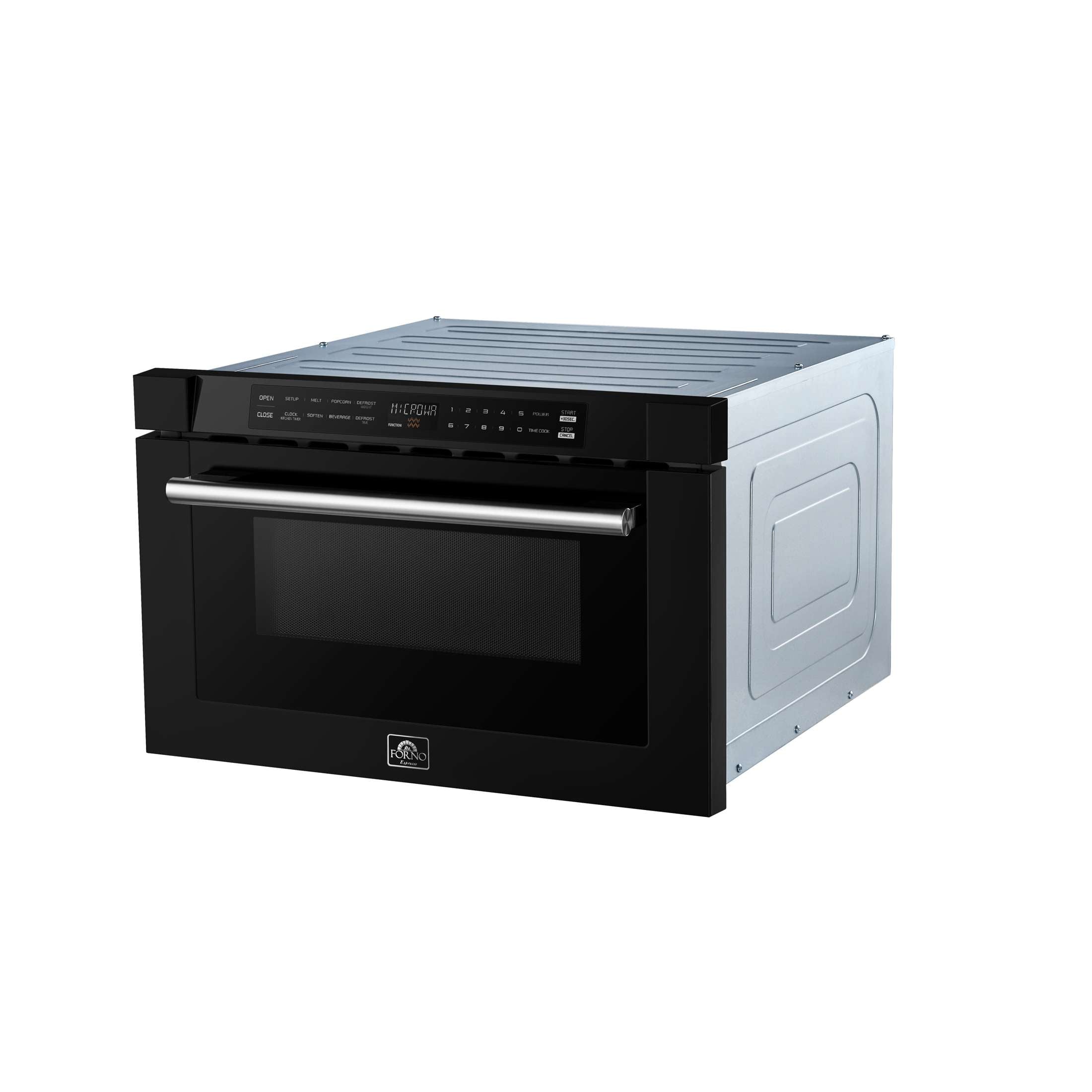 Forno Capoliveri Espresso 24-Inch Microwave Drawer, Black, 1.2 cu.ft, 1500 Watts, Built-In, Touch Control LCD Display, Auto-Touch Open/Close, 11 Power Levels, Sensor Cooking