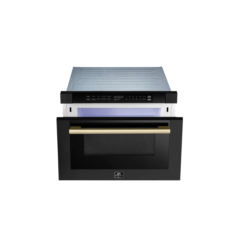 Forno Capoliveri Espresso 24-Inch Microwave Drawer, Black, 1.2 cu.ft, 1500 Watts, Built-In, Touch Control LCD Display, Auto-Touch Open/Close, 11 Power Levels, Sensor Cooking