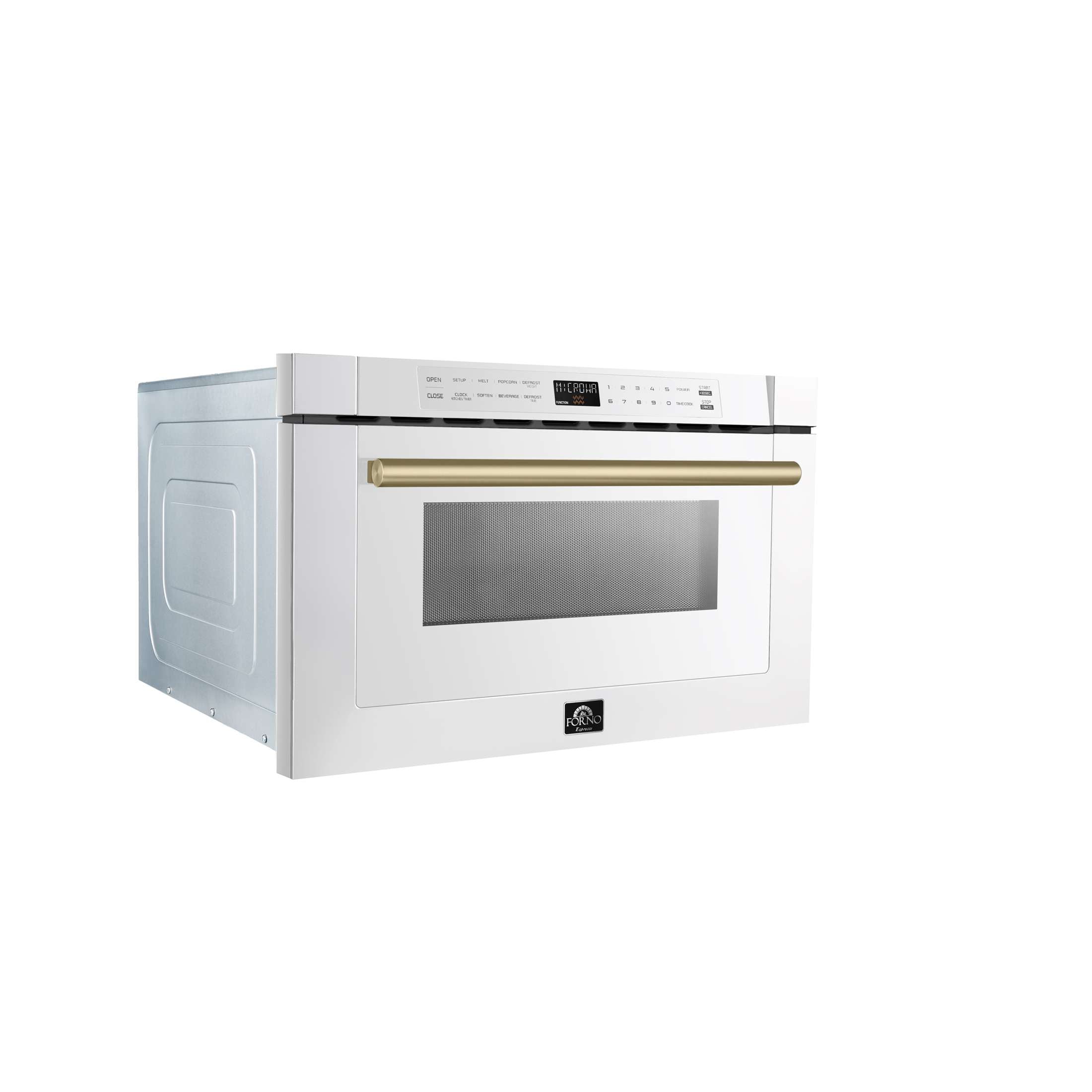 Forno Capoliveri Espresso 24-Inch Microwave Drawer, White, 1.2 cu.ft, 1500 Watts, Built-In, Touch Control LCD Display, Auto-Touch Open/Close, 11 Power Levels, Sensor Cooking
