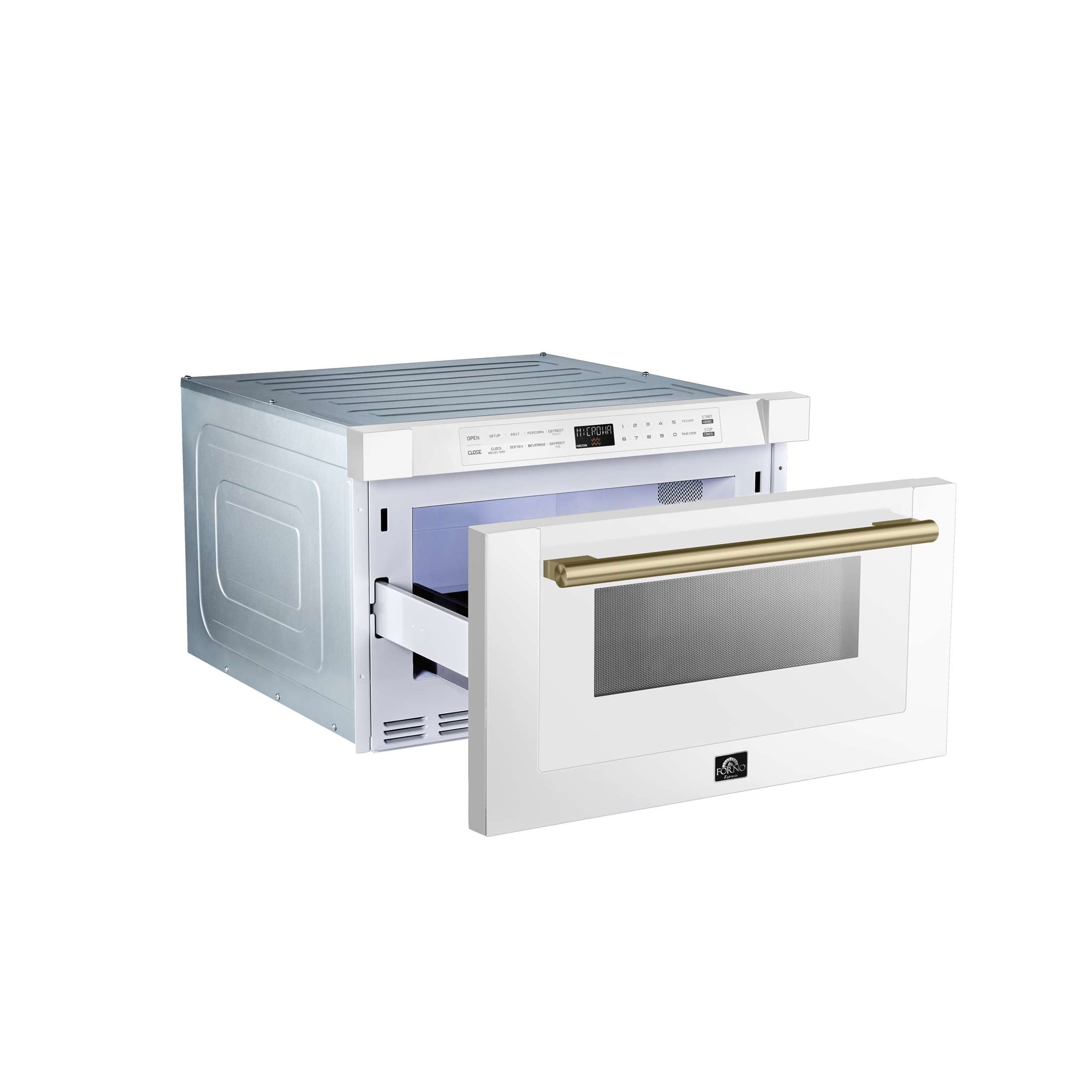 Forno Capoliveri Espresso 24-Inch Microwave Drawer, White, 1.2 cu.ft, 1500 Watts, Built-In, Touch Control LCD Display, Auto-Touch Open/Close, 11 Power Levels, Sensor Cooking