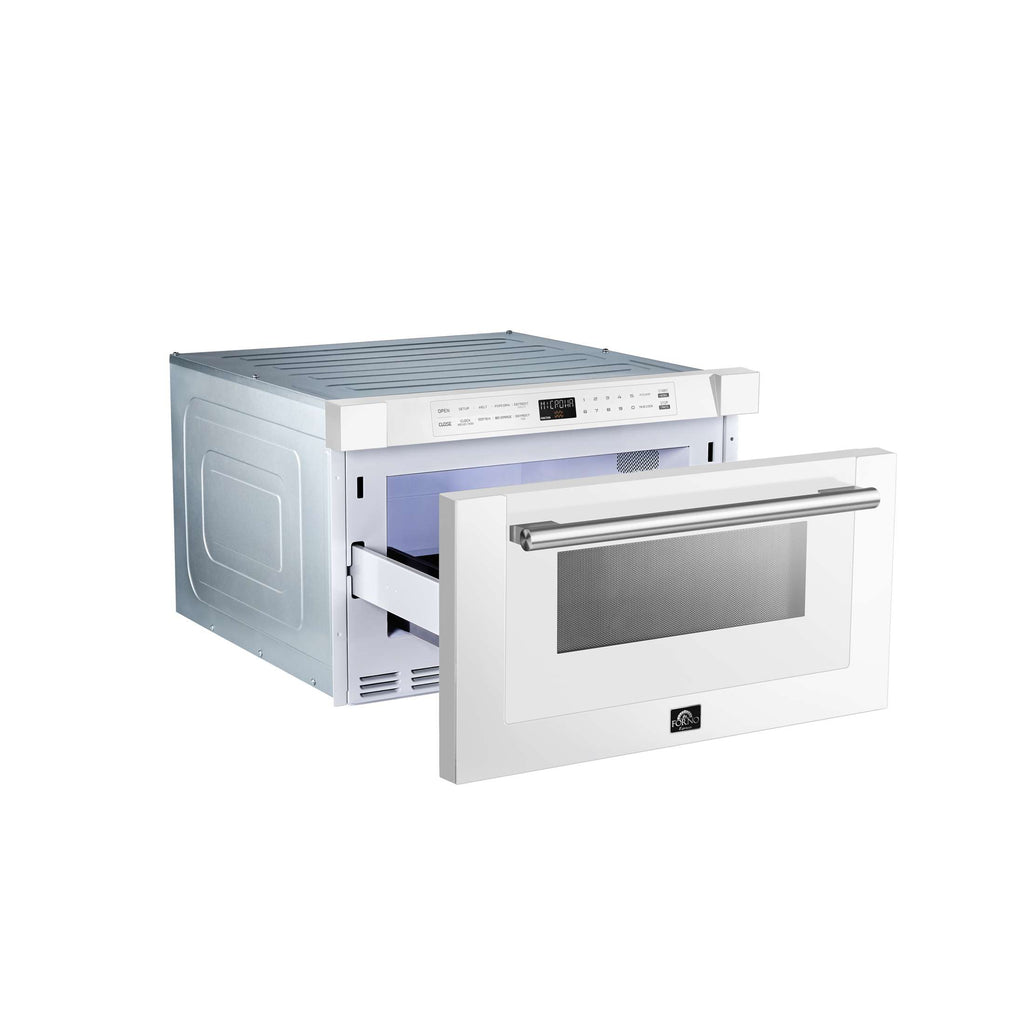 Forno Capoliveri Espresso 24-Inch Microwave Drawer, White, 1.2 cu.ft, 1500 Watts, Built-In, Touch Control LCD Display, Auto-Touch Open/Close, 11 Power Levels, Sensor Cooking