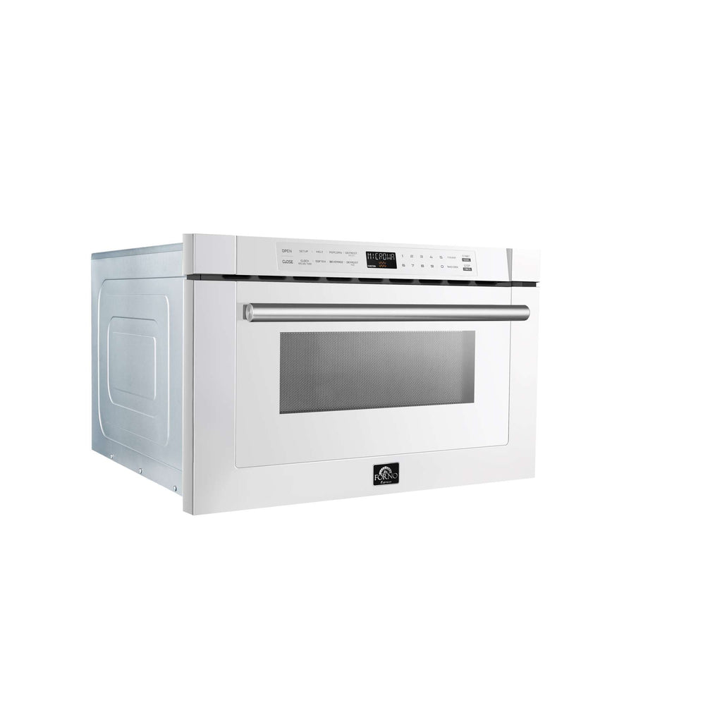 Forno Capoliveri Espresso 24-Inch Microwave Drawer, White, 1.2 cu.ft, 1500 Watts, Built-In, Touch Control LCD Display, Auto-Touch Open/Close, 11 Power Levels, Sensor Cooking