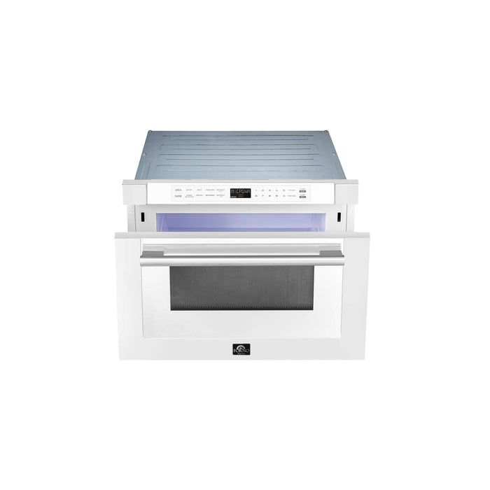 Forno Capoliveri Espresso 24-Inch Microwave Drawer, White, 1.2 cu.ft, 1000 Watts, Built-In, Touch Control LCD Display, Auto-Touch Open/Close, 11 Power Levels, Sensor Cooking