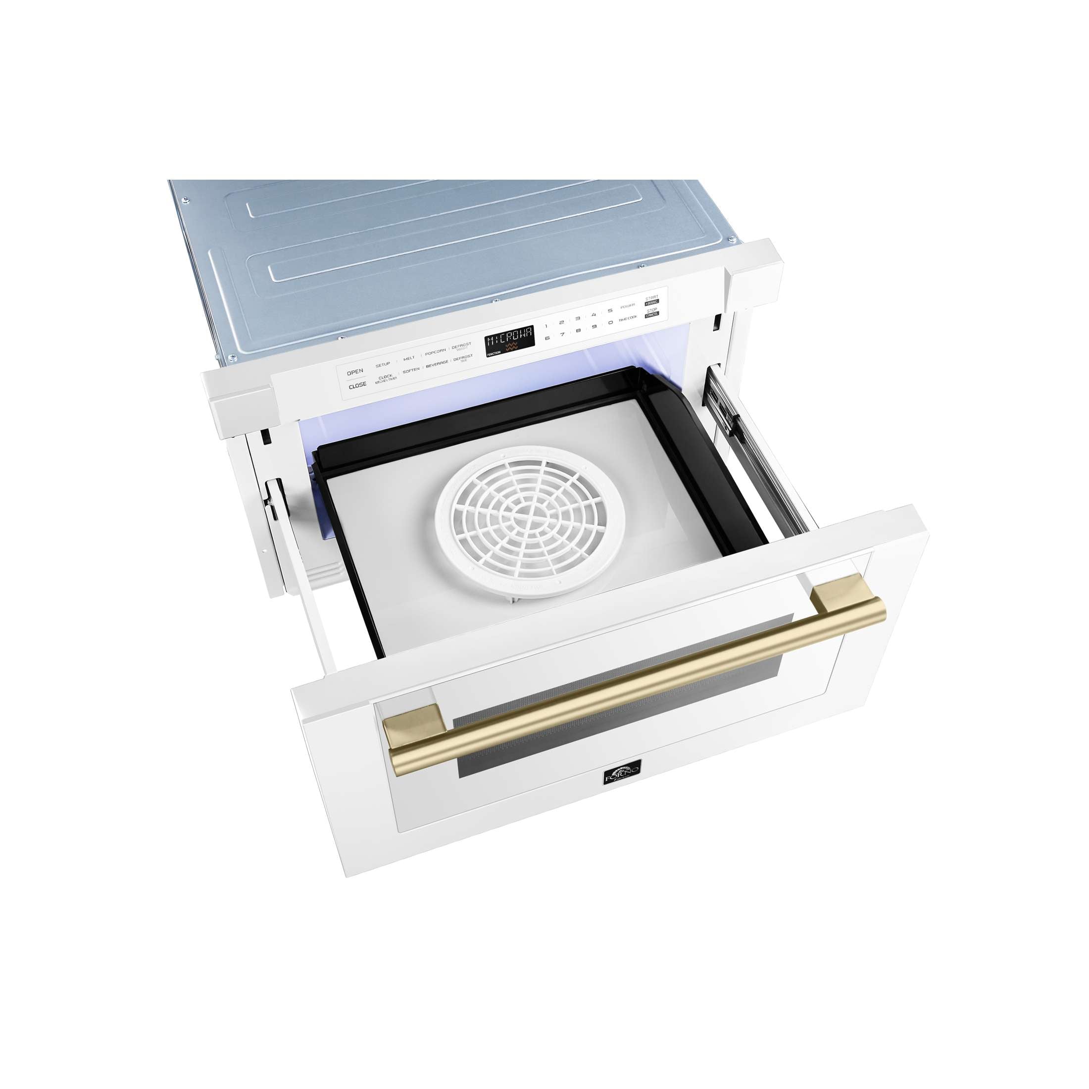 Forno Capoliveri Espresso 24-Inch Microwave Drawer, White, 1.2 cu.ft, 1500 Watts, Built-In, Touch Control LCD Display, Auto-Touch Open/Close, 11 Power Levels, Sensor Cooking