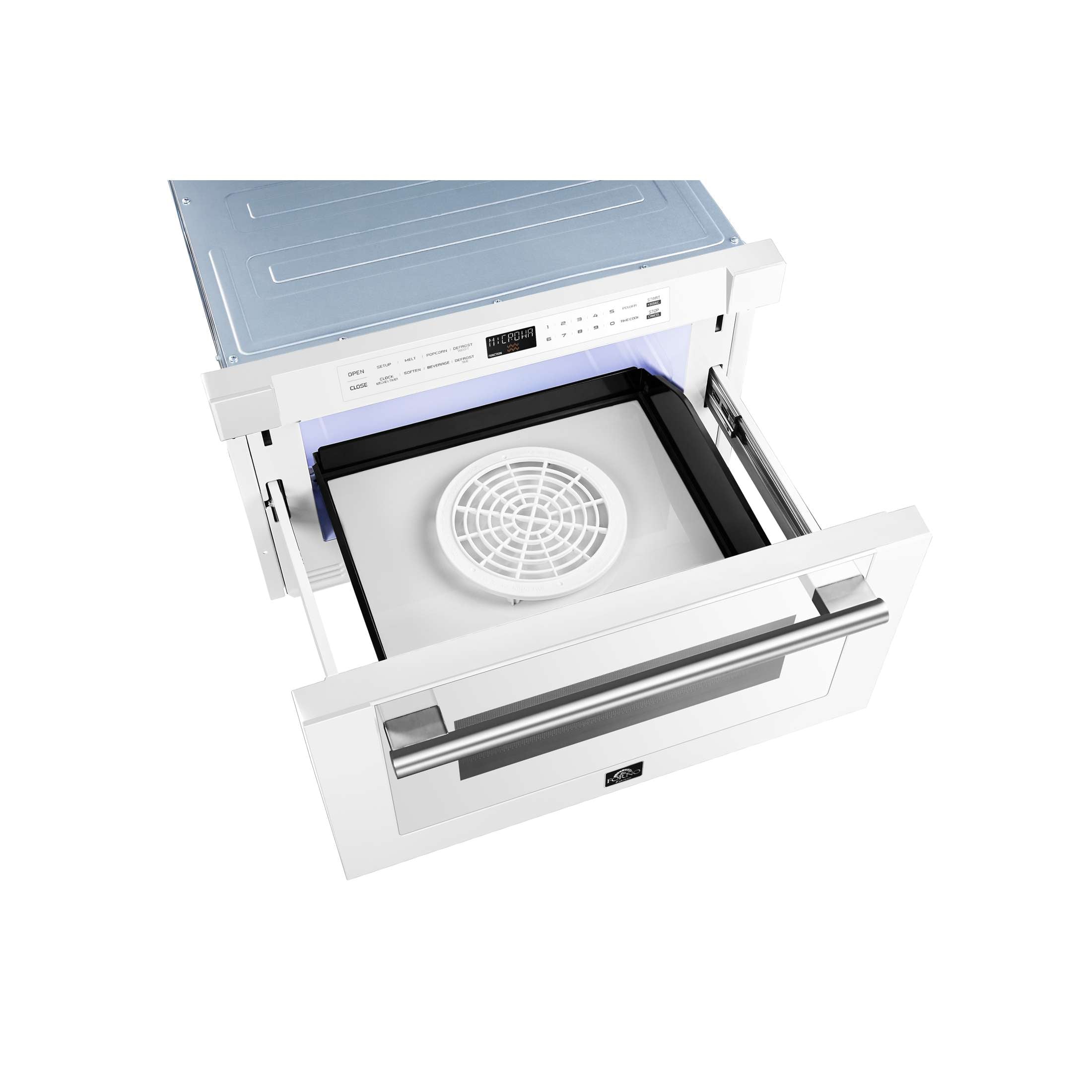 Forno Capoliveri Espresso 24-Inch Microwave Drawer, White, 1.2 cu.ft, 1500 Watts, Built-In, Touch Control LCD Display, Auto-Touch Open/Close, 11 Power Levels, Sensor Cooking